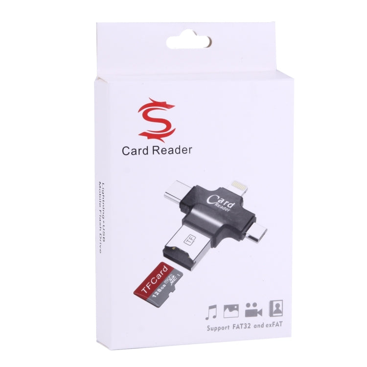 4 in 1 USB-C / Type-C และ USB 2.0 และ Micro USB และเครื่องอ่านการ์ด TF 8 พินสำหรับ MacBook, PC, แล็ปท็อป, สมาร์ทโฟนพร้อมฟังก์ชัน OTG รองรับ FAT32 และ exFAT