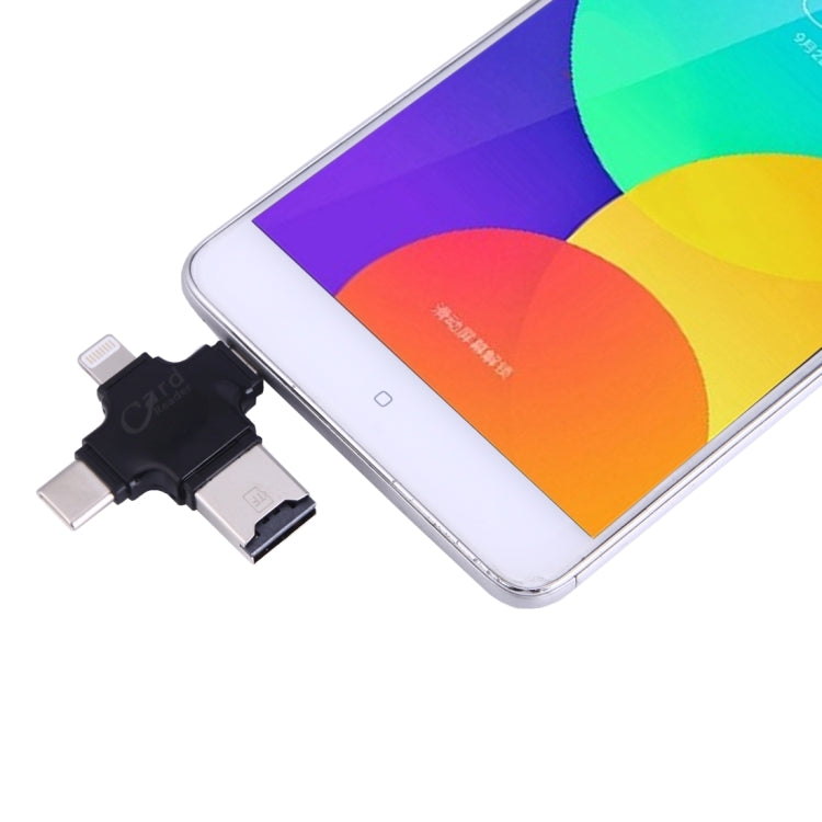 4 in 1 USB-C / Type-C และ USB 2.0 และ Micro USB และเครื่องอ่านการ์ด TF 8 พินสำหรับ MacBook, PC, แล็ปท็อป, สมาร์ทโฟนพร้อมฟังก์ชัน OTG รองรับ FAT32 และ exFAT