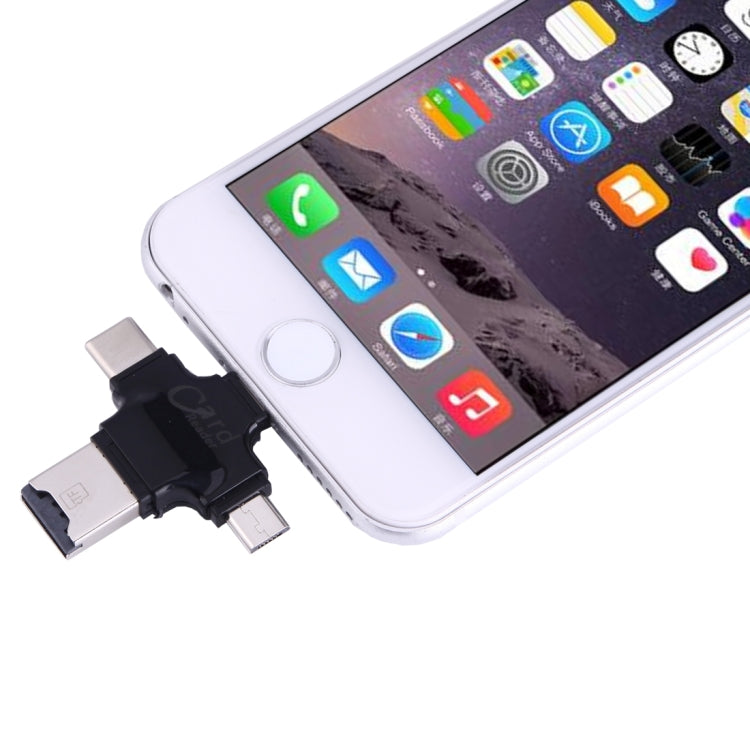4 in 1 USB-C / Type-C และ USB 2.0 และ Micro USB และเครื่องอ่านการ์ด TF 8 พินสำหรับ MacBook, PC, แล็ปท็อป, สมาร์ทโฟนพร้อมฟังก์ชัน OTG รองรับ FAT32 และ exFAT