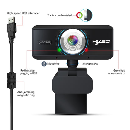 HXSJ S90 30fps 1 ล้านพิกเซล 720P HD เว็บแคมสำหรับเดสก์ท็อป / แล็ปท็อป / Android TV พร้อมไมโครโฟนดูดซับเสียง 8 ม. ความยาวสายเคเบิล: 1.5 ม., S90