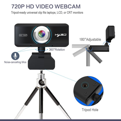 HXSJ S90 30fps 1 ล้านพิกเซล 720P HD เว็บแคมสำหรับเดสก์ท็อป / แล็ปท็อป / Android TV พร้อมไมโครโฟนดูดซับเสียง 8 ม. ความยาวสายเคเบิล: 1.5 ม., S90