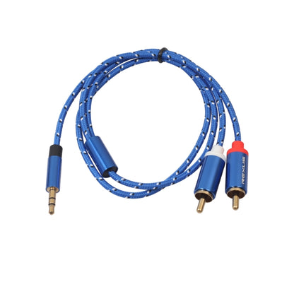 REXLIS 3610 ปลั๊กชุบทองขนาด 3.5 มม. จากชายถึงคู่ RCA ผ้าฝ้ายสีน้ำเงินถักสายสัญญาณเสียงสำหรับอินพุต RCA ของลำโพงที่ใช้งานอยู่ความยาว: 0.5 ม., Length: 0.5m