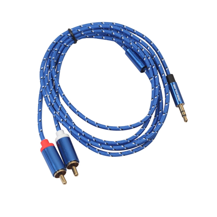 REXLIS 3610 3.5 มิลลิเมตรชายกับคู่ RCA ปลั๊กชุบทองผ้าฝ้ายสีฟ้าถักสายสัญญาณเสียงสำหรับอินพุต RCA อินเตอร์เฟซลำโพงที่ใช้งานความยาว: 1.8 เมตร, Length: 1.8m