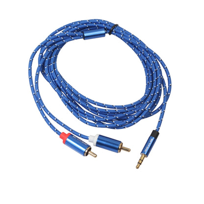 REXLIS 3610 3.5 มิลลิเมตรชายกับคู่ RCA ปลั๊กชุบทองผ้าฝ้ายสีฟ้าถักสายสัญญาณเสียงสำหรับอินพุต RCA อินเตอร์เฟซลำโพงที่ใช้งานความยาว: 3 เมตร, Length: 3m