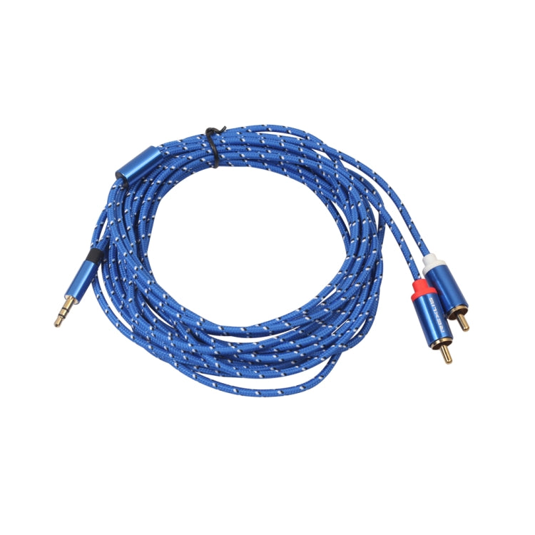 REXLIS 3610 3.5 มิลลิเมตรชายกับคู่ RCA ปลั๊กชุบทองผ้าฝ้ายสีฟ้าถักสายสัญญาณเสียงสำหรับอินพุต RCA อินเตอร์เฟซลำโพงที่ใช้งานความยาว: 5 เมตร, Length: 5m