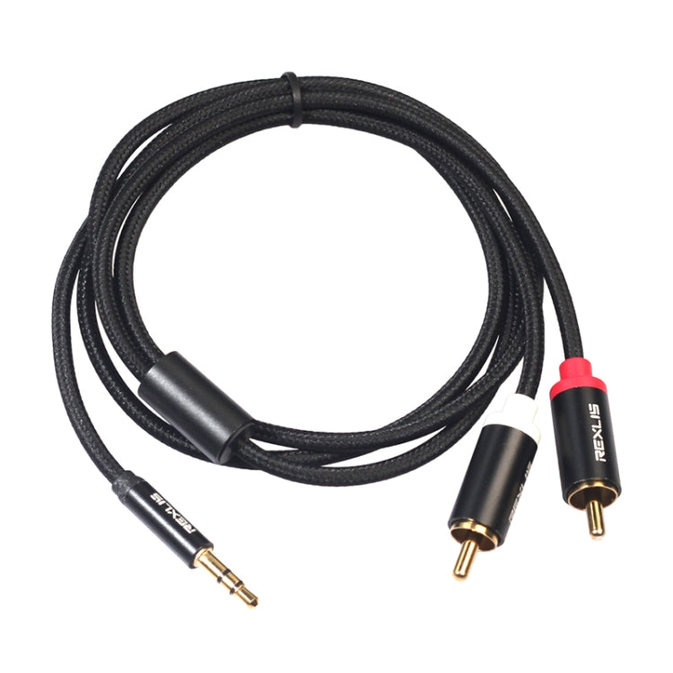 REXLIS 3635 3.5 มิลลิเมตรชายกับคู่ RCA ปลั๊กชุบทองสีดำผ้าฝ้ายถักสายสัญญาณเสียงสำหรับอินพุต RCA อินเตอร์เฟซลำโพงที่ใช้งานความยาว: 1 เมตร, Length: 1m