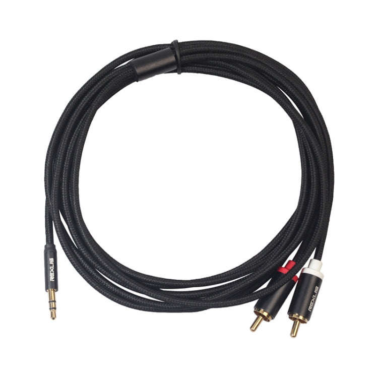 REXLIS 3635 3.5 มิลลิเมตรชายกับคู่ RCA ปลั๊กชุบทองผ้าฝ้ายสีดำถักสายสัญญาณเสียงสำหรับอินพุต RCA อินเตอร์เฟซลำโพงที่ใช้งานความยาว: 3 เมตร, Length: 3m