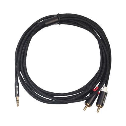 REXLIS 3635 3.5 มิลลิเมตรชายกับคู่ RCA ปลั๊กชุบทองผ้าฝ้ายสีดำถักสายสัญญาณเสียงสำหรับอินพุต RCA อินเตอร์เฟซลำโพงที่ใช้งานความยาว: 3 เมตร, Length: 3m
