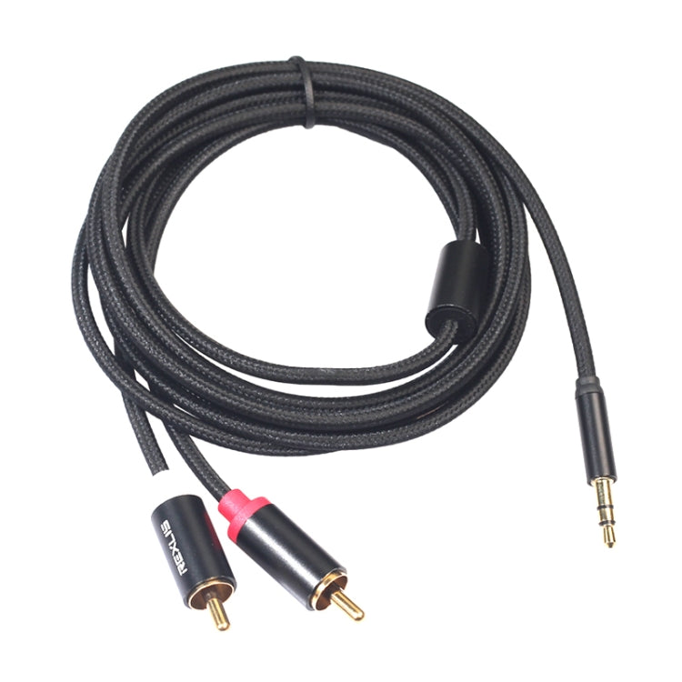 REXLIS 3635 3.5 มิลลิเมตรชายกับคู่ RCA ปลั๊กเคลือบทองผ้าฝ้ายสีดำถักสายสัญญาณเสียงสำหรับอินพุต RCA อินเตอร์เฟซลำโพงที่ใช้งานความยาว: 5 เมตร, Length: 5m