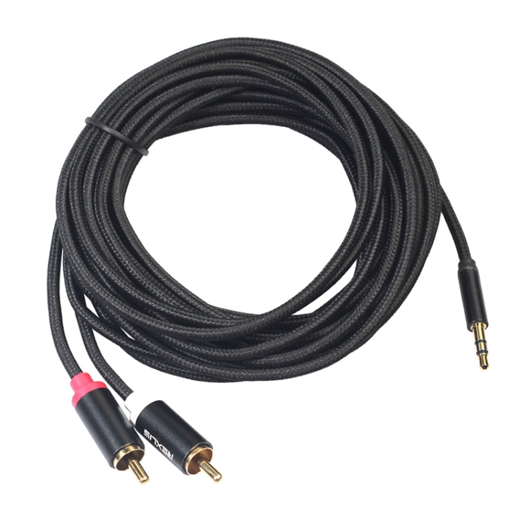 REXLIS 3635 3.5 มิลลิเมตรชายกับคู่ RCA ปลั๊กชุบทองผ้าฝ้ายสีดำถักสายสัญญาณเสียงสำหรับอินพุต RCA อินเตอร์เฟซลำโพงที่ใช้งานความยาว: 10 เมตร, Length: 10m