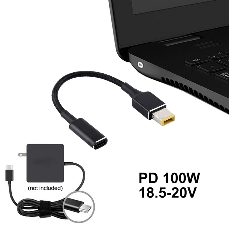 PD 100W 18.5-20V ปลั๊กสี่เหลี่ยมสำหรับอะแดปเตอร์ USB-C / Type-C สายถักไนลอนสำหรับ Lenovo