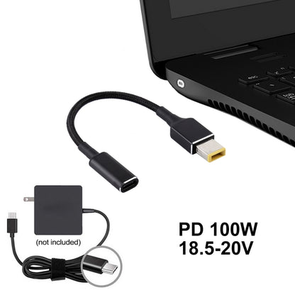 PD 100W 18.5-20V ปลั๊กสี่เหลี่ยมสำหรับอะแดปเตอร์ USB-C / Type-C สายถักไนลอนสำหรับ Lenovo