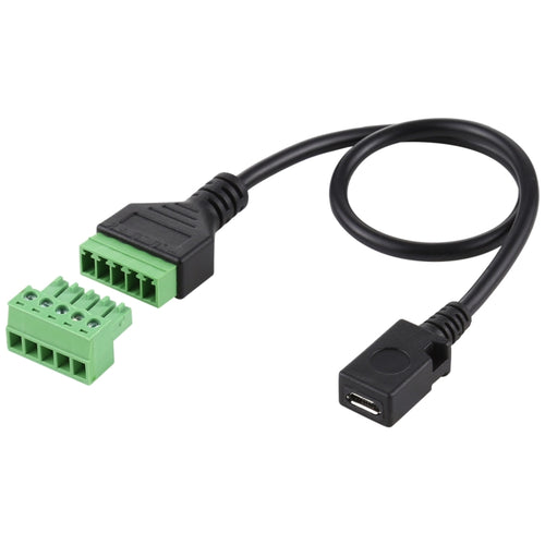 Micro USB Female ถึง 5 Pin Pluggable Terminals ขั้วต่อ USB แบบบัดกรี Solderless Connection Adapter Cable ความยาว: 30 ซม., Micro USB Female