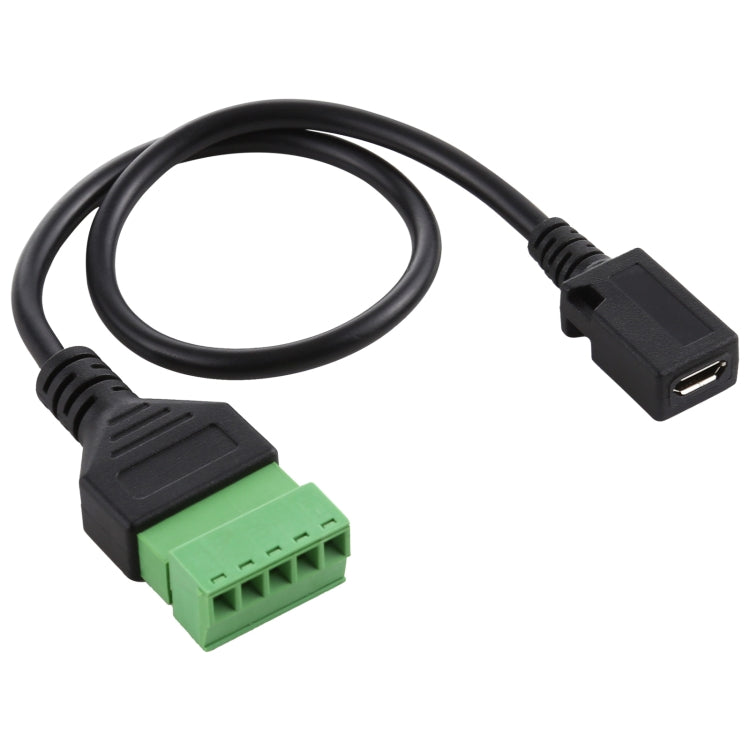 Micro USB Female ถึง 5 Pin Pluggable Terminals ขั้วต่อ USB แบบบัดกรี Solderless Connection Adapter Cable ความยาว: 30 ซม., Micro USB Female