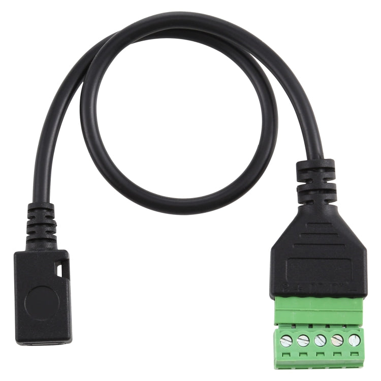 Micro USB Female ถึง 5 Pin Pluggable Terminals ขั้วต่อ USB แบบบัดกรี Solderless Connection Adapter Cable ความยาว: 30 ซม., Micro USB Female
