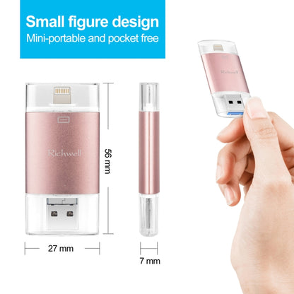Richwell 3 in 1 128G Type-C 8 Pin USB 3.0 Metal Double Cover Push-pull Flash Disk พร้อมฟังก์ชัน OTG