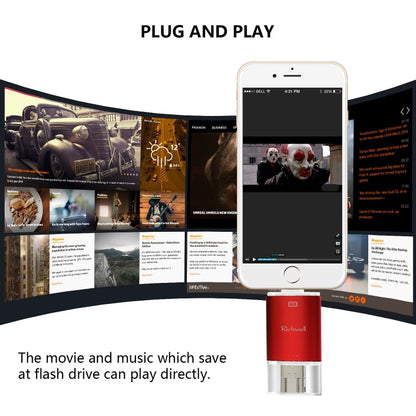 Richwell 3 in 1 128G Type-C 8 Pin USB 3.0 Metal Double Cover Push-pull Flash Disk พร้อมฟังก์ชัน OTG