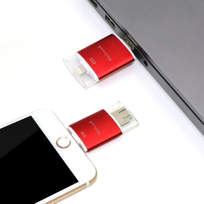 Richwell 3 in 1 128G Type-C 8 Pin USB 3.0 Metal Double Cover Push-pull Flash Disk พร้อมฟังก์ชัน OTG