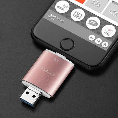 Richwell 3 in 1 128G Type-C 8 Pin USB 3.0 Metal Double Cover Push-pull Flash Disk พร้อมฟังก์ชัน OTG