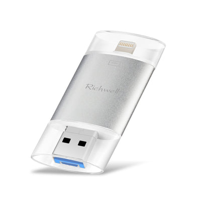 Richwell 3 in 1 128G Type-C 8 Pin USB 3.0 Metal Double Cover Push-pull Flash Disk พร้อมฟังก์ชัน OTG