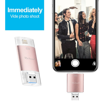 Richwell 3 in 1 64G Type-C 8 Pin USB 3.0 Metal Double Cover Push-pull Flash Disk พร้อมฟังก์ชัน OTG