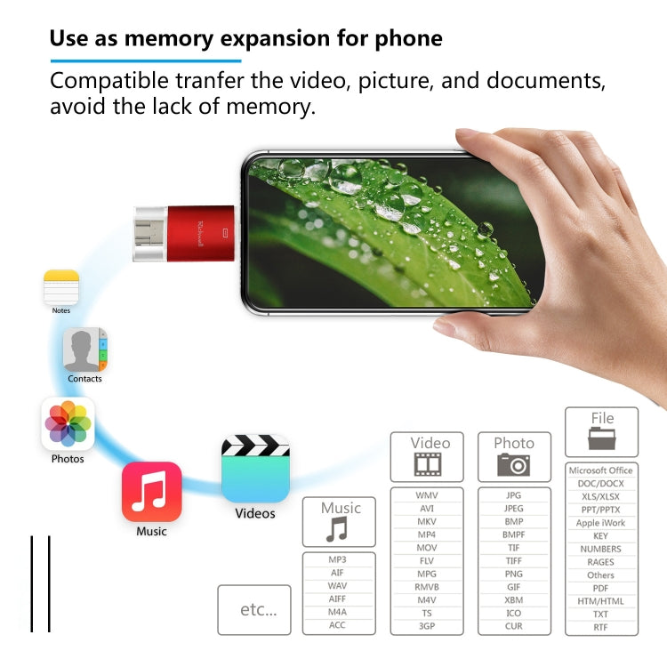 Richwell 3 in 1 64G Type-C 8 Pin USB 3.0 Metal Double Cover Push-pull Flash Disk พร้อมฟังก์ชัน OTG