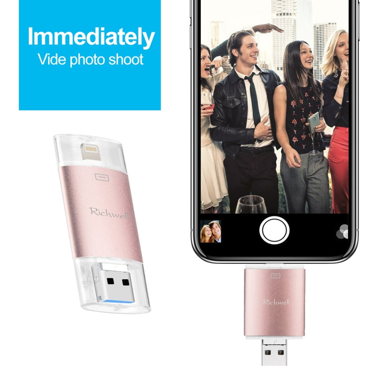 Richwell 3 in 1 16G Type-C 8 Pin USB 3.0 Metal Double Cover Push-pull Flash Disk พร้อมฟังก์ชัน OTG