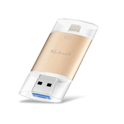 Richwell 3 in 1 16G Type-C 8 Pin USB 3.0 Metal Double Cover Push-pull Flash Disk พร้อมฟังก์ชัน OTG