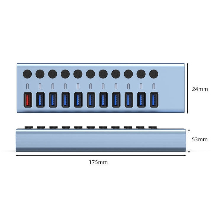 11 in 1 USB 3.0 HUB Splitter พร้อมสวิตช์อิสระและแหล่งจ่ายไฟ 12V 4A, 11 USB 3.0