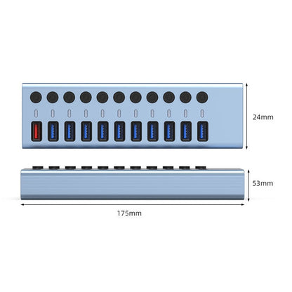 11 in 1 USB 3.0 HUB Splitter พร้อมสวิตช์อิสระและแหล่งจ่ายไฟ 12V 4A, 11 USB 3.0
