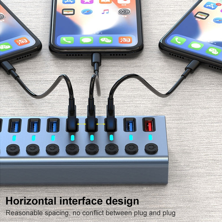 11 in 1 USB 3.0 HUB Splitter พร้อมสวิตช์อิสระและแหล่งจ่ายไฟ 12V 4A, 11 USB 3.0
