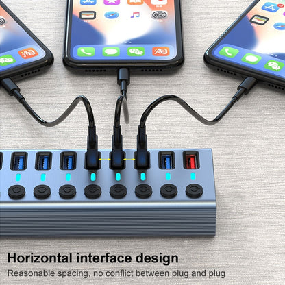 11 in 1 USB 3.0 HUB Splitter พร้อมสวิตช์อิสระและแหล่งจ่ายไฟ 12V 4A, 11 USB 3.0