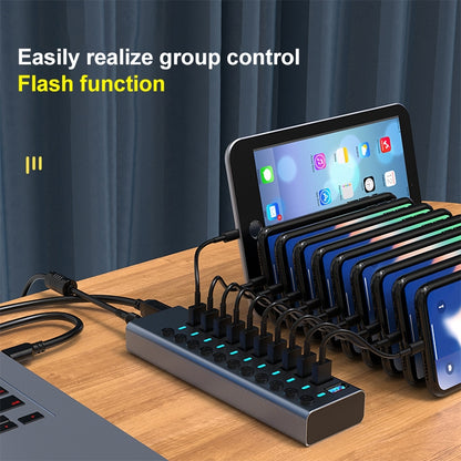 11 in 1 USB 3.0 HUB Splitter พร้อมสวิตช์อิสระและแหล่งจ่ายไฟ 12V 4A, 11 USB 3.0