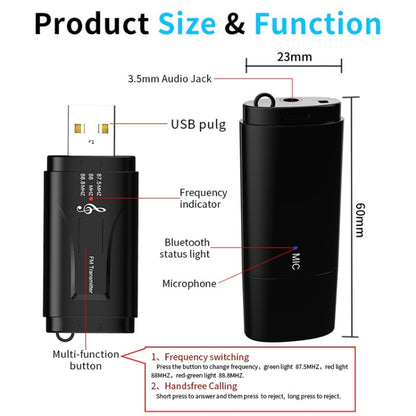 MSD128 2 ใน 1 USB รถบลูทูธแฮนด์ฟรีเครื่องส่งสัญญาณ FM พร้อมอินเทอร์เฟซ 3.5 มม.AUX, MSD128