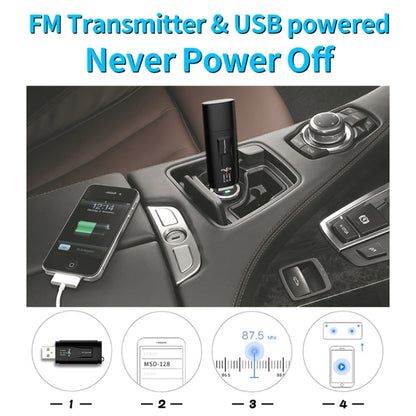 MSD128 2 ใน 1 USB รถบลูทูธแฮนด์ฟรีเครื่องส่งสัญญาณ FM พร้อมอินเทอร์เฟซ 3.5 มม.AUX, MSD128