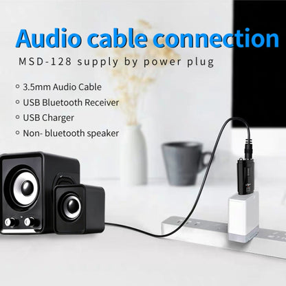MSD128 2 ใน 1 USB รถบลูทูธแฮนด์ฟรีเครื่องส่งสัญญาณ FM พร้อมอินเทอร์เฟซ 3.5 มม.AUX, MSD128