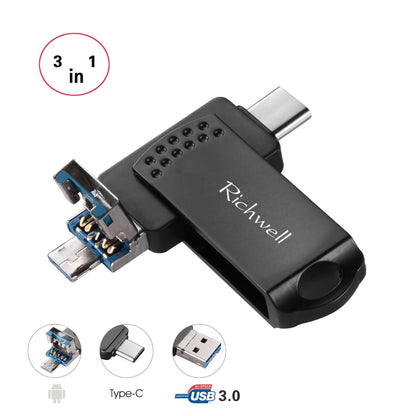 Richwell 3 in 1 32G Type-C + Micro USB + USB 3.0 แฟลชดิสก์โลหะพร้อมฟังก์ชัน OTG
