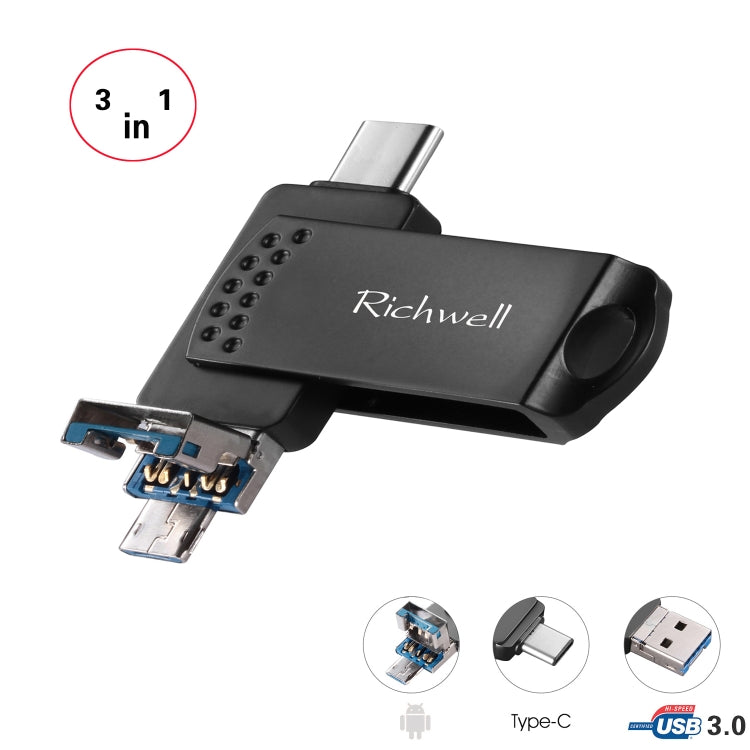Richwell 3 in 1 32G Type-C + Micro USB + USB 3.0 แฟลชดิสก์โลหะพร้อมฟังก์ชัน OTG