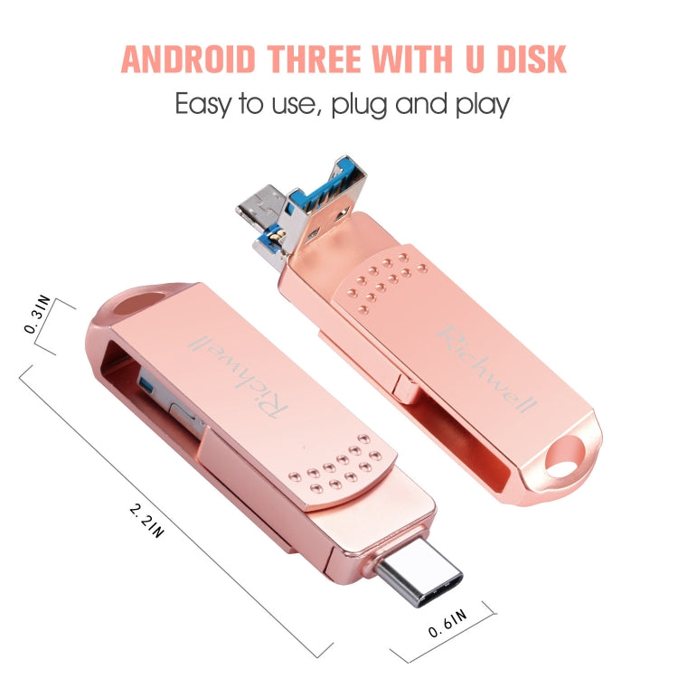 Richwell 3 in 1 32G Type-C + Micro USB + USB 3.0 แฟลชดิสก์โลหะพร้อมฟังก์ชัน OTG