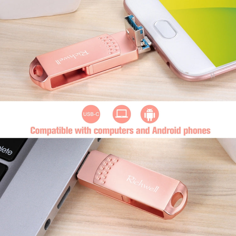 Richwell 3 in 1 32G Type-C + Micro USB + USB 3.0 แฟลชดิสก์โลหะพร้อมฟังก์ชัน OTG