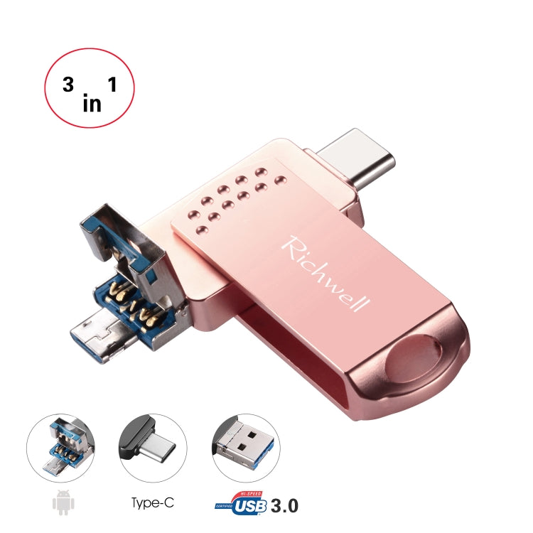 Richwell 3 in 1 32G Type-C + Micro USB + USB 3.0 แฟลชดิสก์โลหะพร้อมฟังก์ชัน OTG