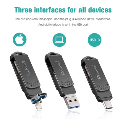 Richwell 32G Type-C + 8 Pin + USB 3.0 แฟลชดิสก์โลหะพร้อมฟังก์ชัน OTG
