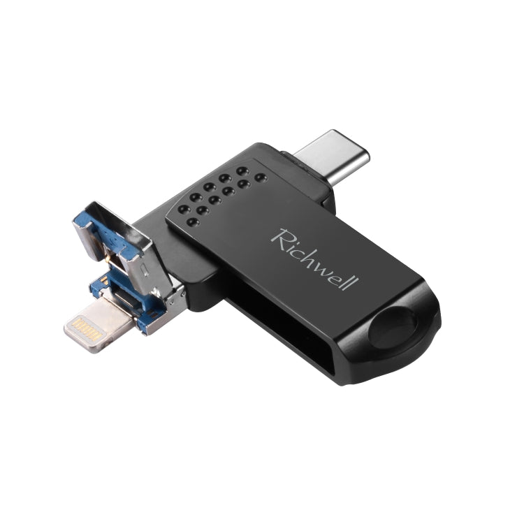 Richwell 128G Type-C + 8 Pin + USB 3.0 แฟลชดิสก์โลหะพร้อมฟังก์ชัน OTG
