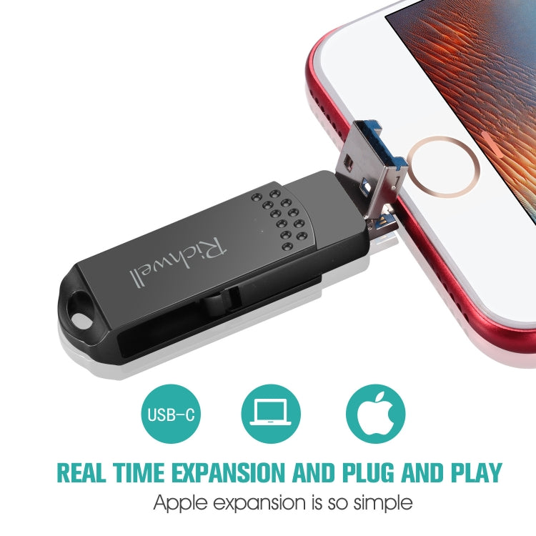 Richwell 128G Type-C + 8 Pin + USB 3.0 แฟลชดิสก์โลหะพร้อมฟังก์ชัน OTG