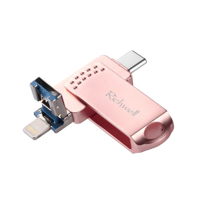 Richwell 128G Type-C + 8 Pin + USB 3.0 แฟลชดิสก์โลหะพร้อมฟังก์ชัน OTG