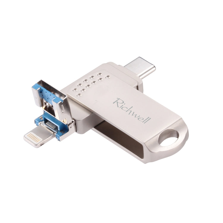 Richwell 128G Type-C + 8 Pin + USB 3.0 แฟลชดิสก์โลหะพร้อมฟังก์ชัน OTG