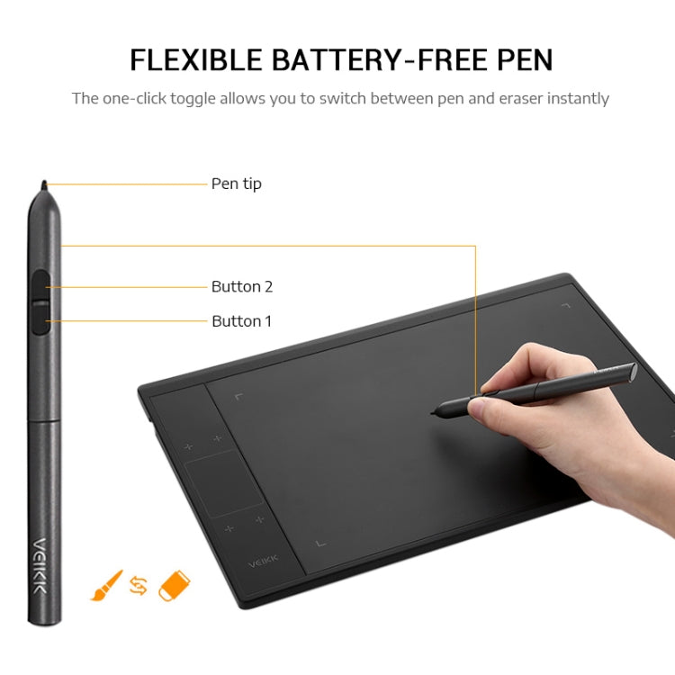 VEIKK A30 10x6 นิ้ว 5080 LPI แท็บเล็ตกราฟิกอิเล็กทรอนิกส์ Smart Touch พร้อมอินเทอร์เฟซ Type-c, A30