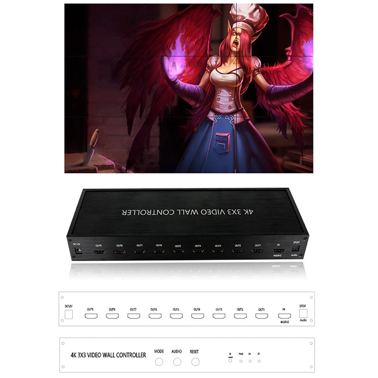 NK-BT88 4K 3X3 HDMI Video Wall Controller โปรเซสเซอร์ประกบหลายหน้าจอพร้อมรีโมทคอนโทรล, EU Plug