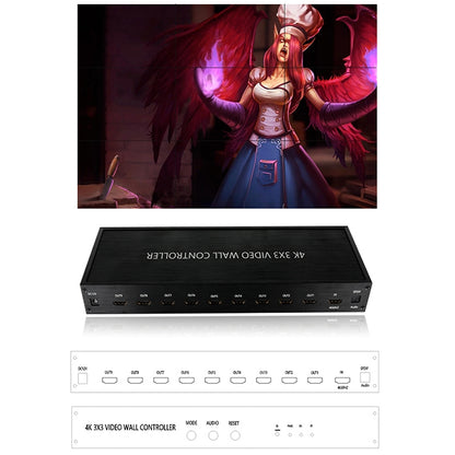 NK-BT88 4K 3X3 HDMI Video Wall Controller โปรเซสเซอร์ประกบหลายหน้าจอพร้อมรีโมทคอนโทรล, EU Plug