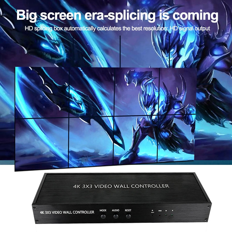 NK-BT88 4K 3X3 HDMI Video Wall Controller โปรเซสเซอร์ประกบหลายหน้าจอพร้อมรีโมทคอนโทรล, EU Plug